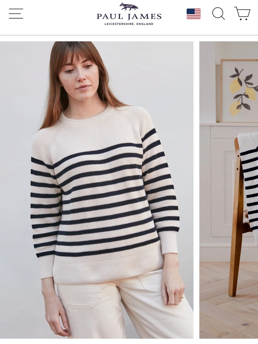Paul James knitwear cotton ribbed Breton stripe sweater